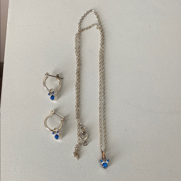 Disney Jewelry - Disney Parks Blue Mickey earring and necklace silver set